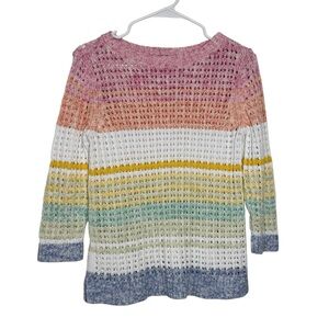 Talbots Pastel Stripe Crochet Cotton Sweater 100% Cotton Women’s Size Medium